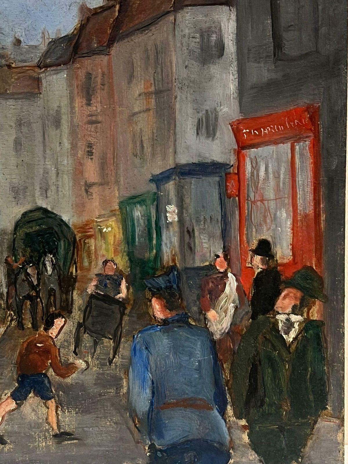 Simone Forgemid 20th Century French Post Impressionist Oil Busy French Town Street Figuresmid 20th Century photo Art