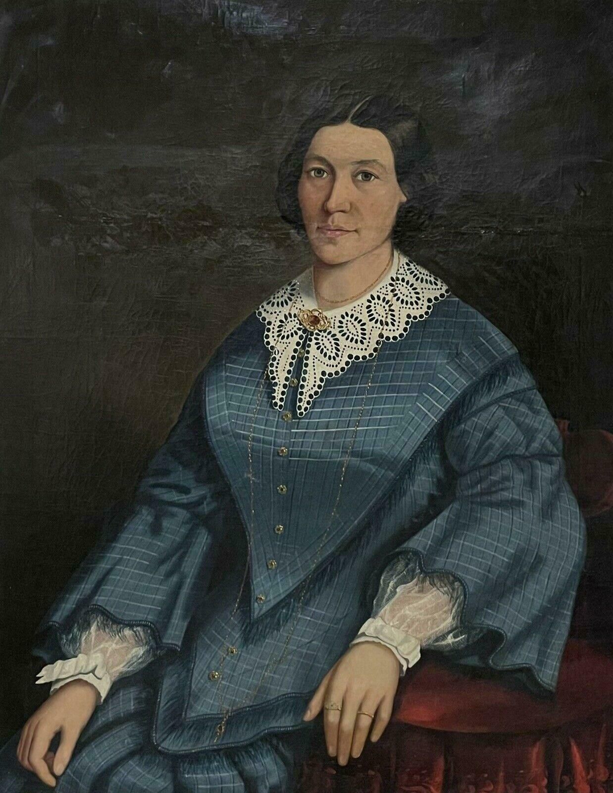 American School19th Century American School Large Portrait Of A Seated Lady, Oil Painting