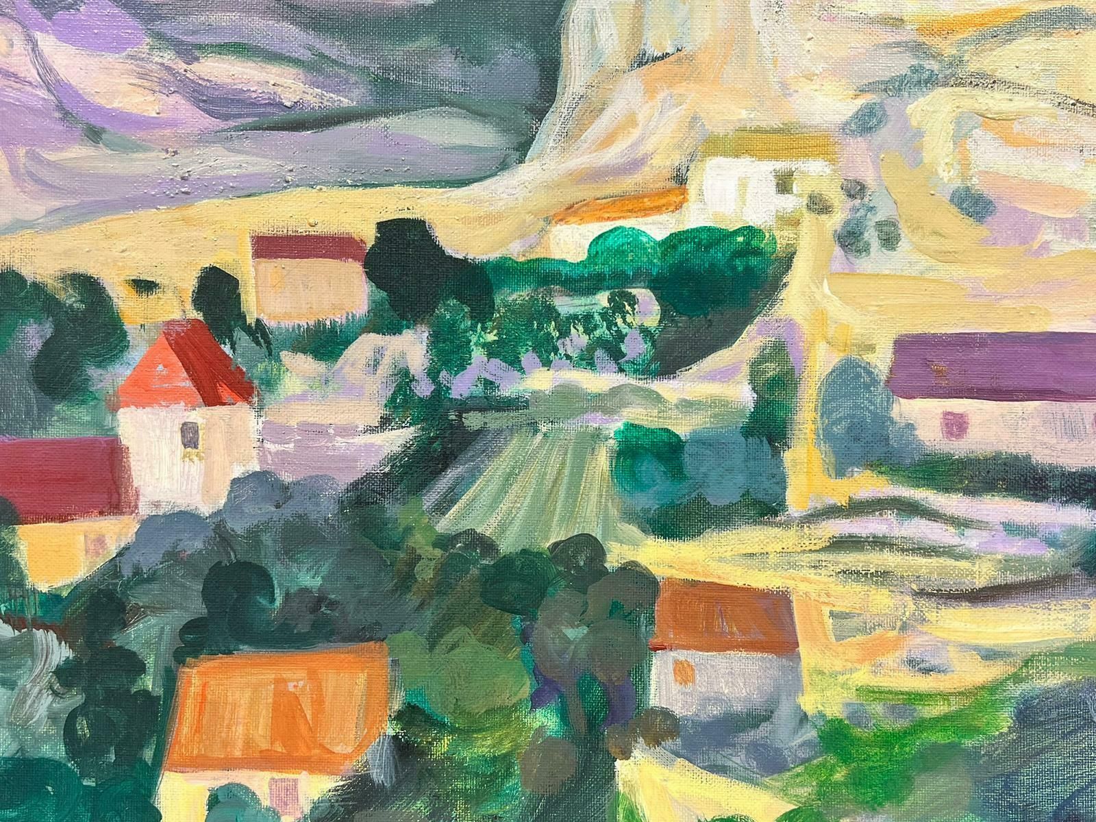 Huguette Ginet Lasnier French Modernist Signed Oil Purple Roof Villages In Dordogne French Landscapec. 2000's photo 1532.0