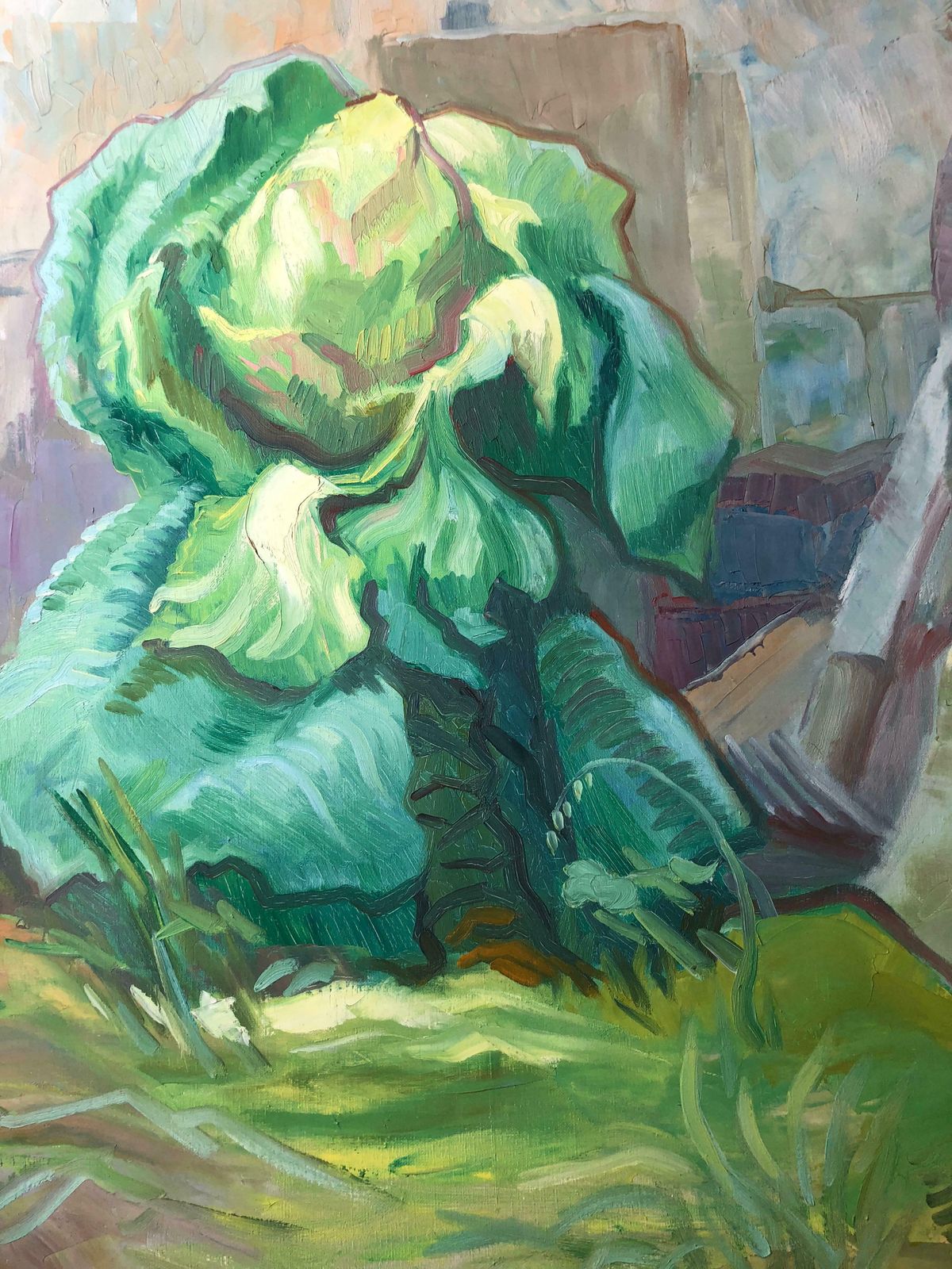 Claude Benardgiant Green Cauliflower Cabbage French Post Impressionist Signed Oil Paintingc. 1970's photo Art