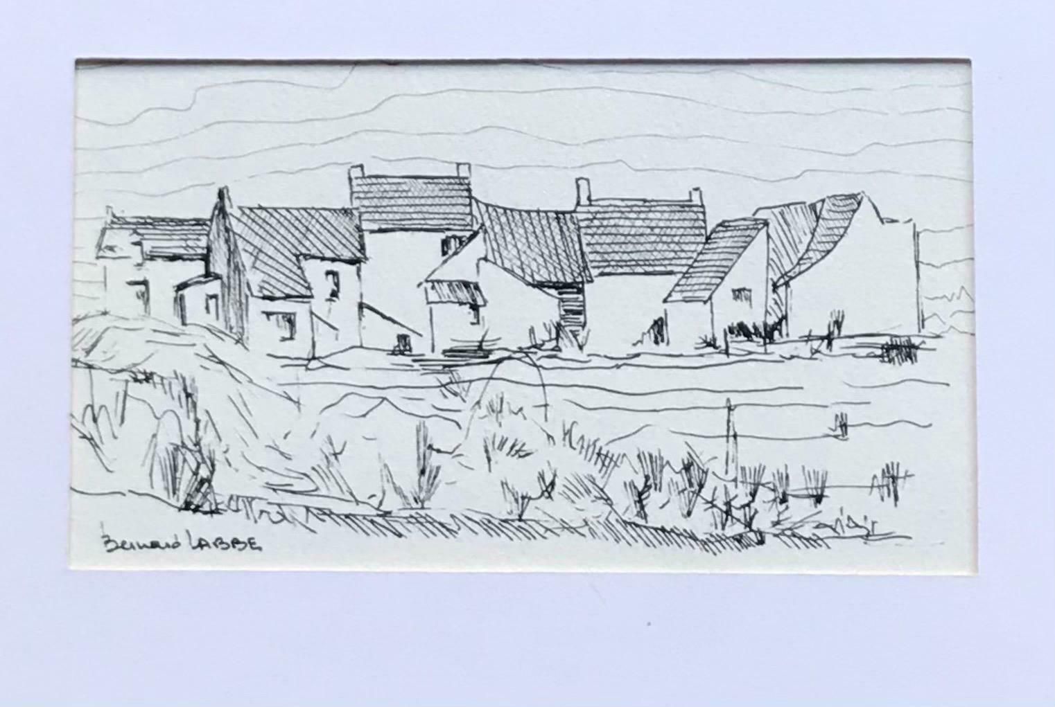 Bernard Labbe1950's Modernist/ Cubist Painting   Small Black & White French Town1950's photo furniture