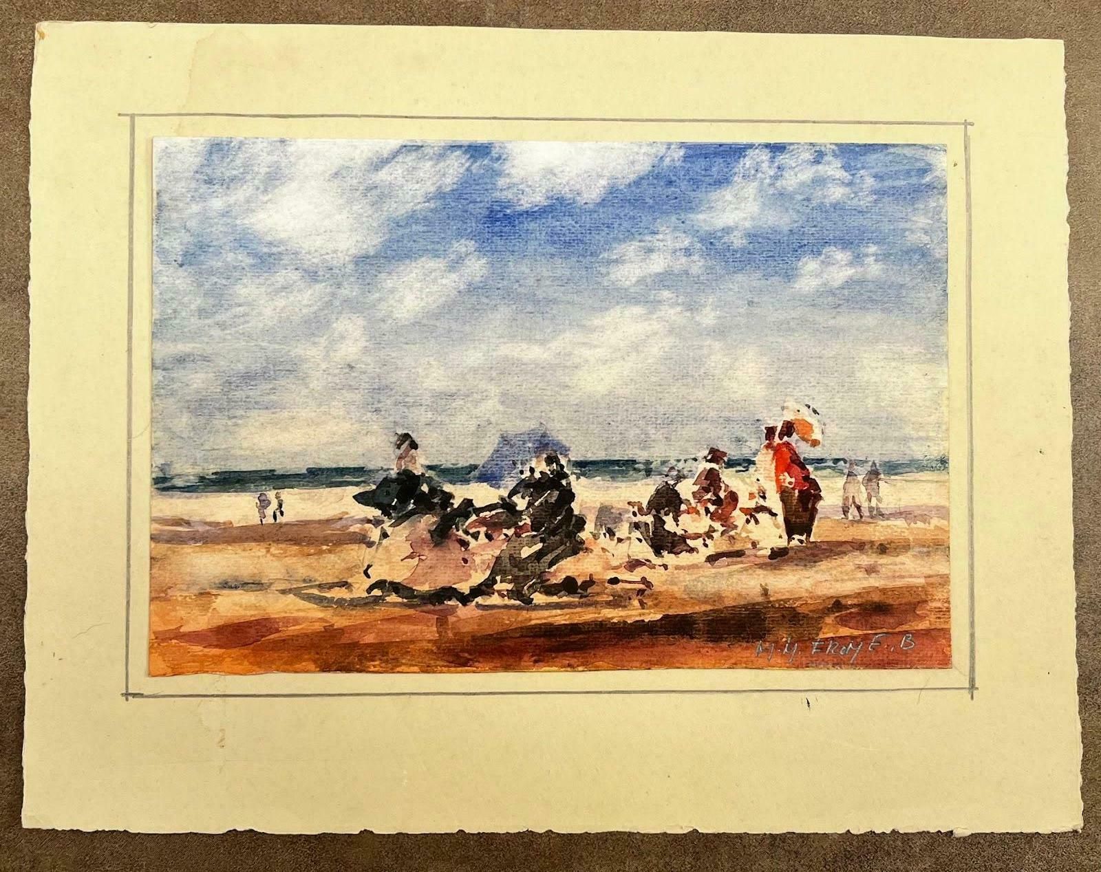 Unknownfrench Impressionist Landscape   Figures W/ Parasols Enjoying A Day At The Beach20th Century