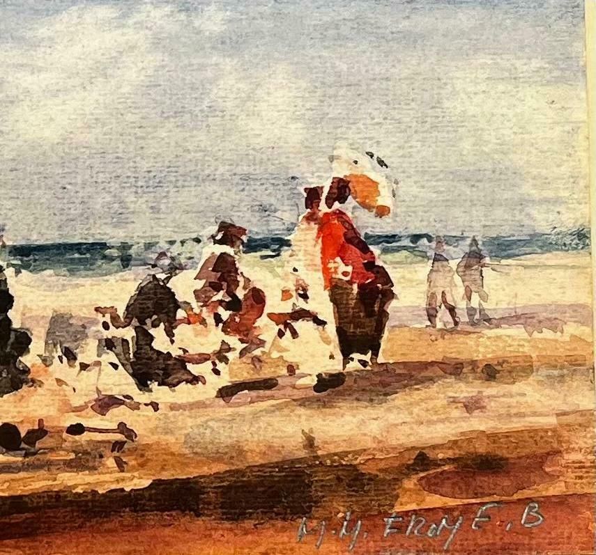 Unknownfrench Impressionist Landscape   Figures W/ Parasols Enjoying A Day At The Beach20th Century photo for sale