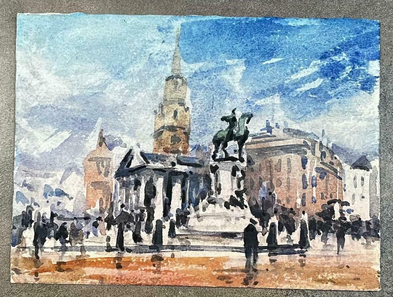 Unknownfrench Impressionist Watercolor Landscape City Square With Equestrian Statue20th Century photo furniture