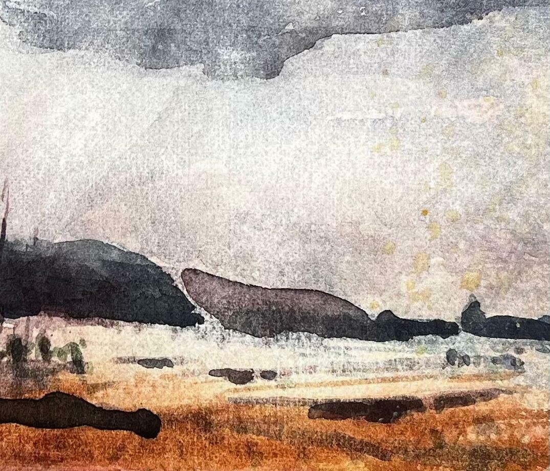 Unknownfrench Impressionist Watercolor Landscape Castle Overlooking The Bay20th Century photo for sale