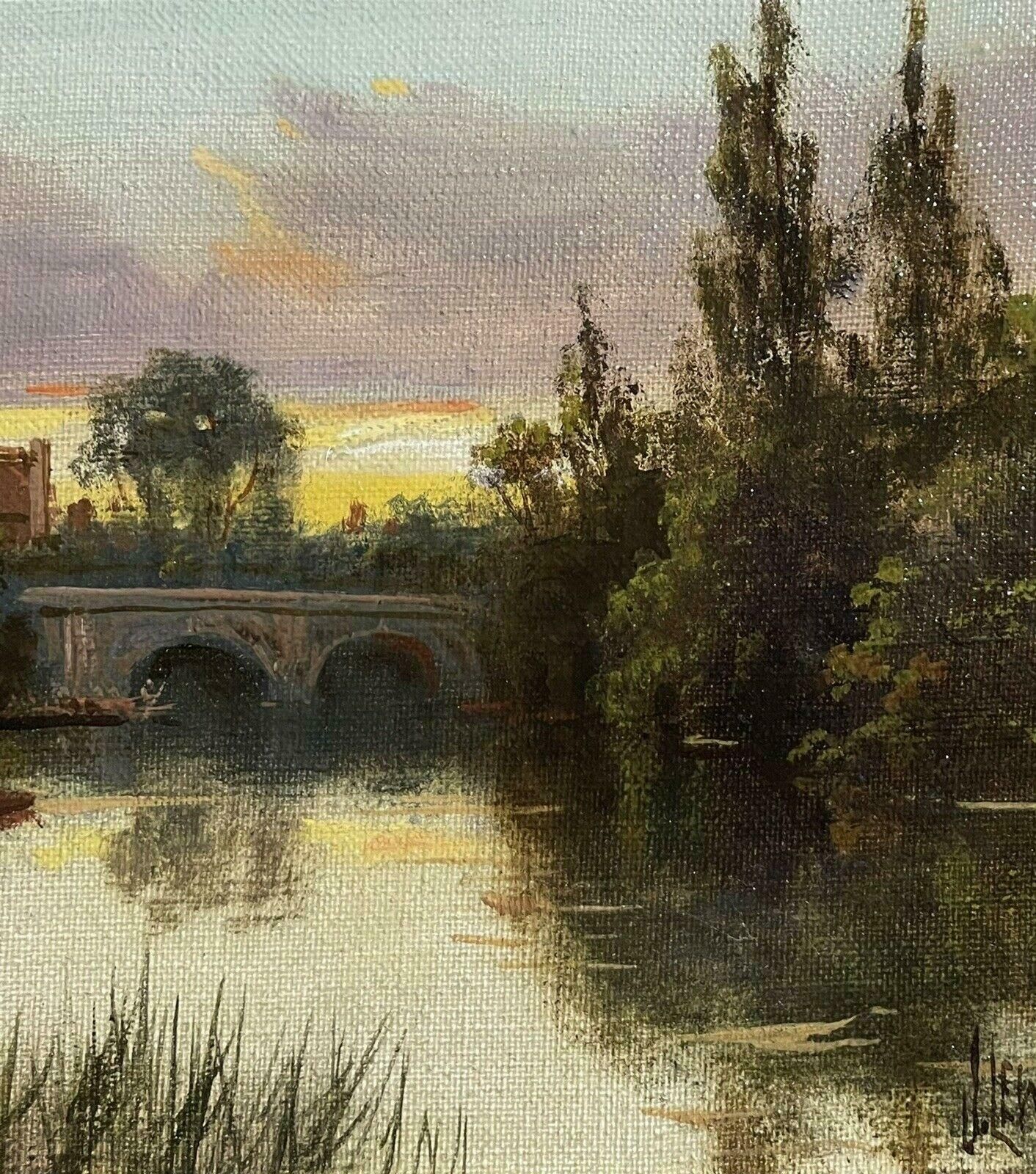 James Lewisantique English Signed Oil   Sunset Over The River Thames Fields And Church photo 817.0
