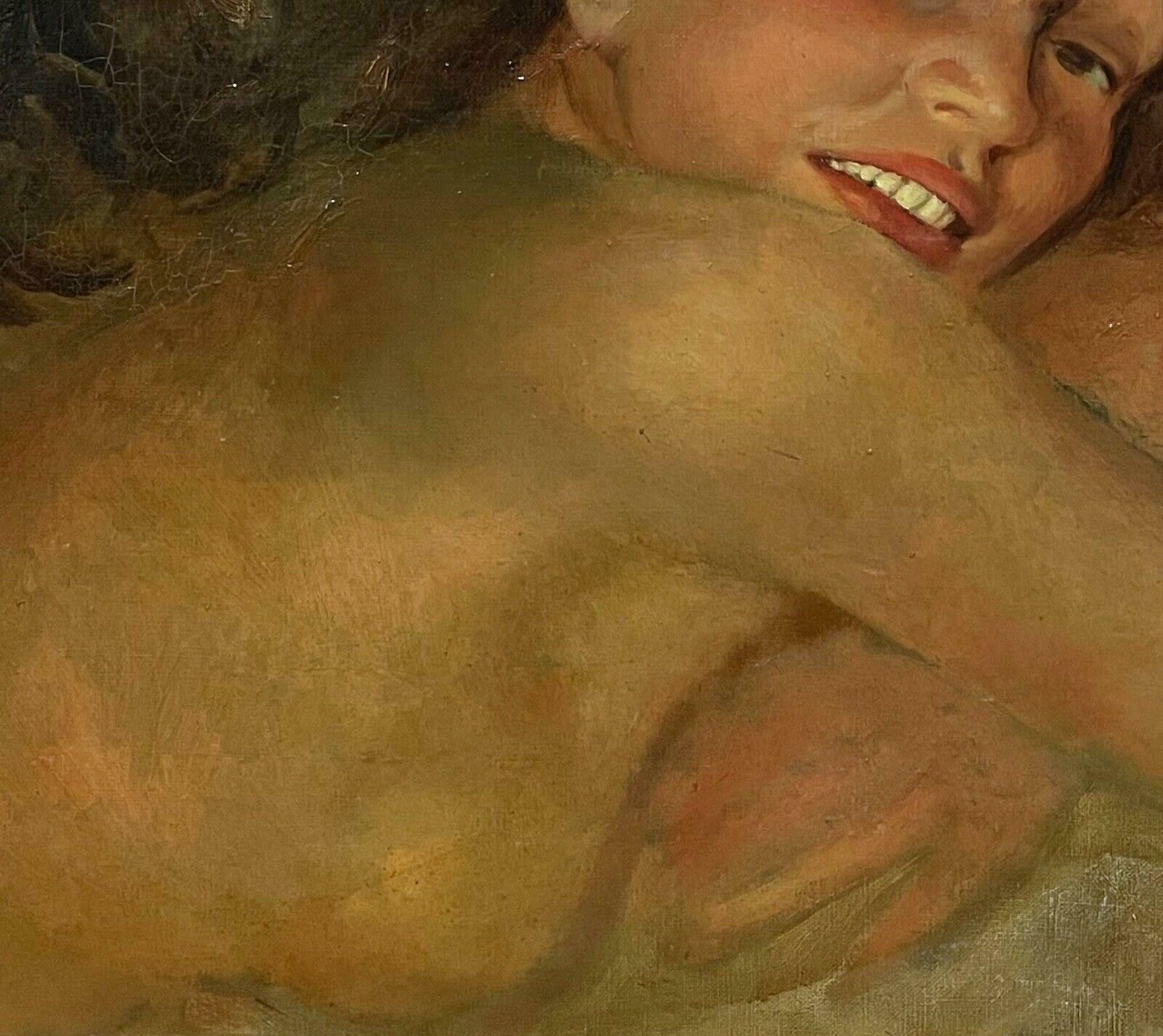 Unknown1950's French Signed Oil Portrait Of A Nude Lady Soft Lighting photo Art