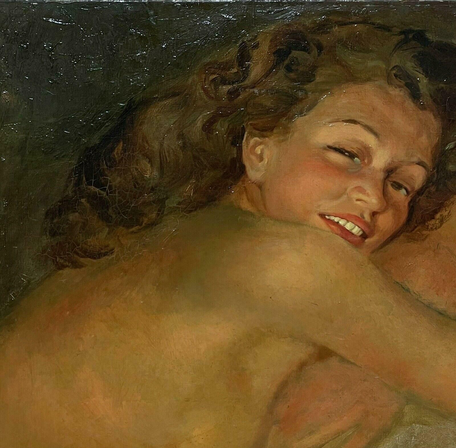 Unknown1950's French Signed Oil Portrait Of A Nude Lady Soft Lighting photo 1226.0