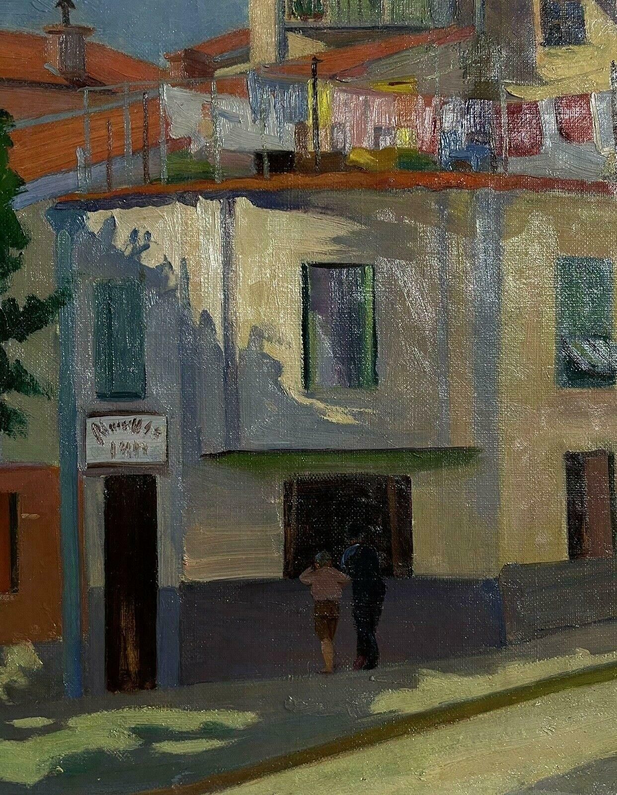 Unknown1950's French Modernist Signed Oil Figures In Sunny Street & Buildings photo Art