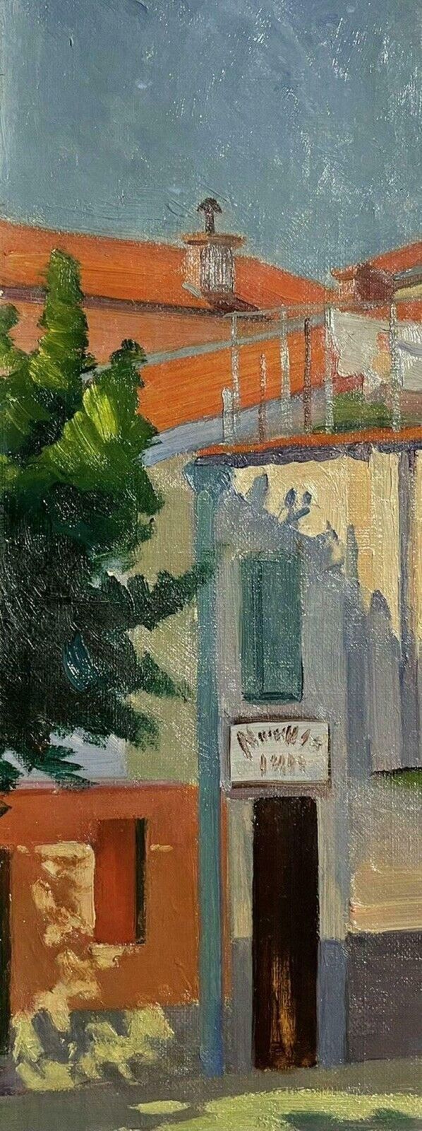 Unknown1950's French Modernist Signed Oil Figures In Sunny Street & Buildings photo buy