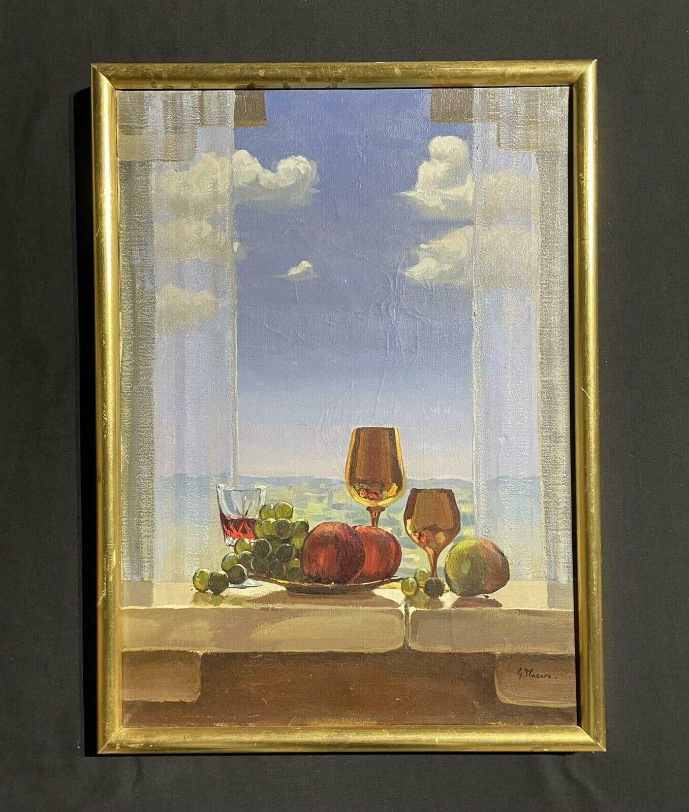 Unknownfrench Surrealist Signed Oil Painting   Still Life By Window Sill photo vinterior