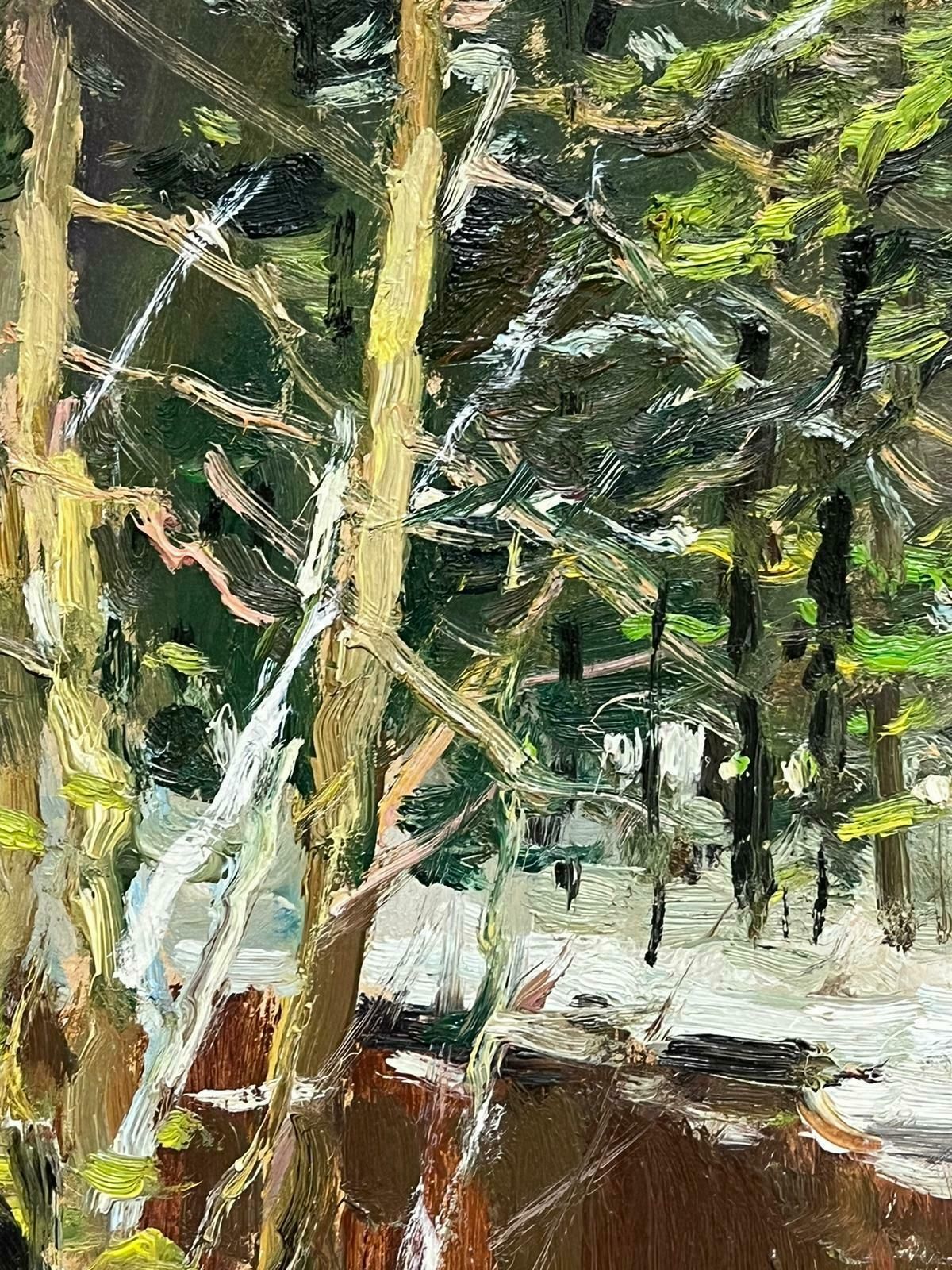 Edgars Vinterslarge Latvian Impressionist Signed Oil Painting Snow On Winter Woodland Path1994 photo Art