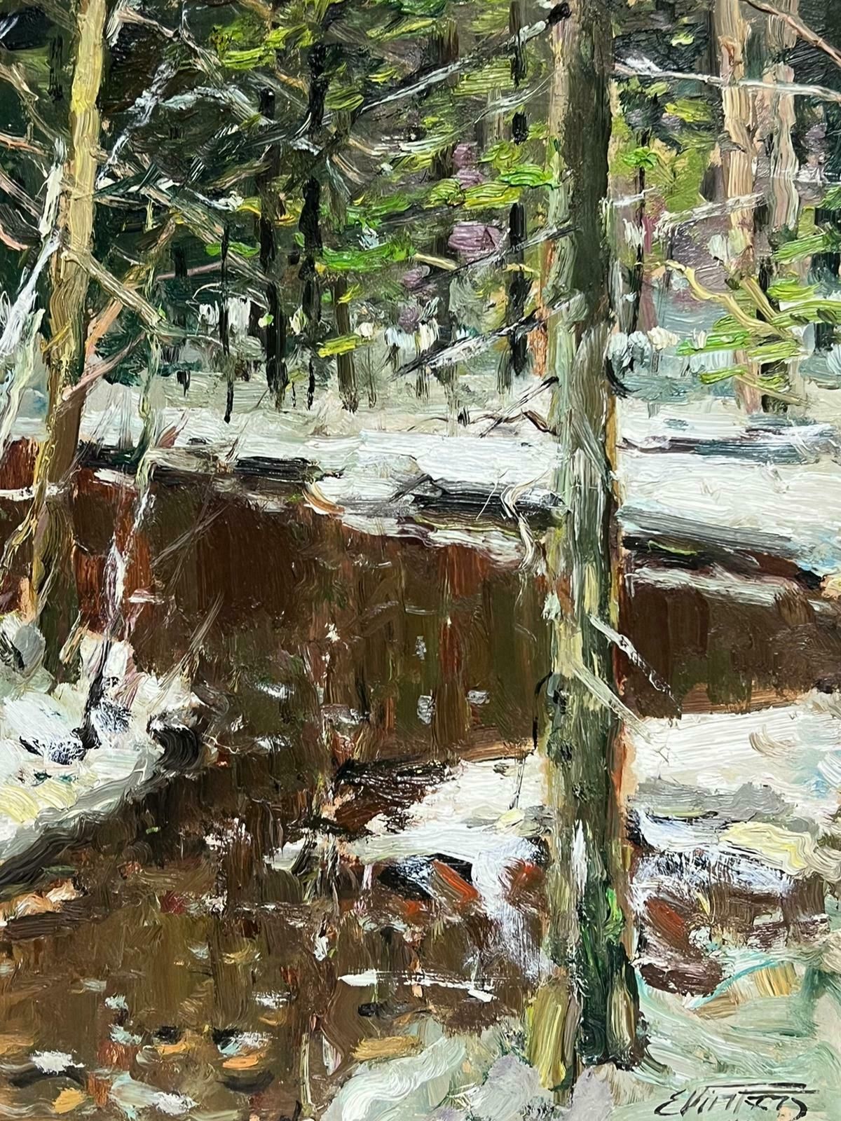 Edgars Vinterslarge Latvian Impressionist Signed Oil Painting Snow On Winter Woodland Path1994 photo vinterior