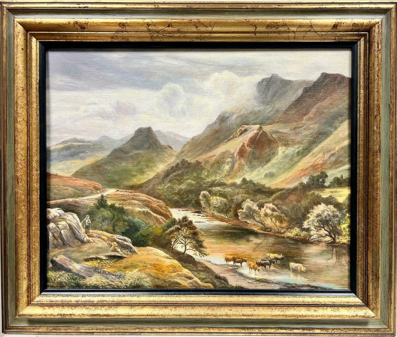 English Schoolbeautiful English Signed Oil Painting Majestic Hills Lake District Landscape photo furniture