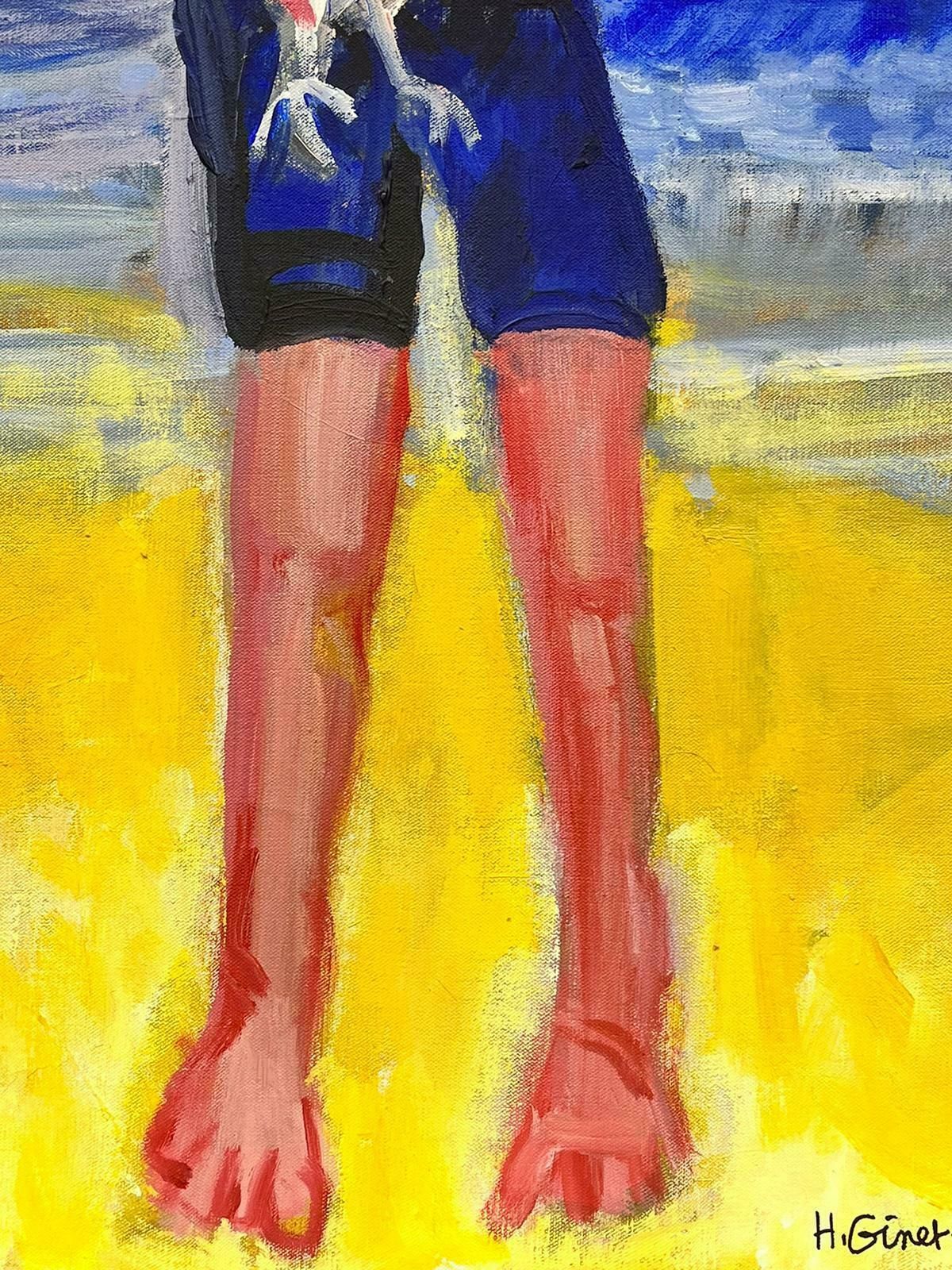 Huguette Ginet Lasnier Boy On Beach Holding Bird French Modernist Contemporary Oilc. 2000's photo vinterior