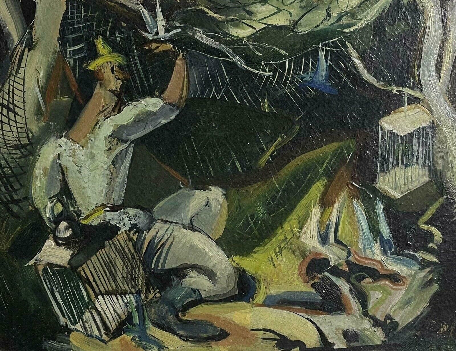 Unknown1950's French Modernist Oil Figure With Bird Cages In Abstract Setting1950's photo for sale