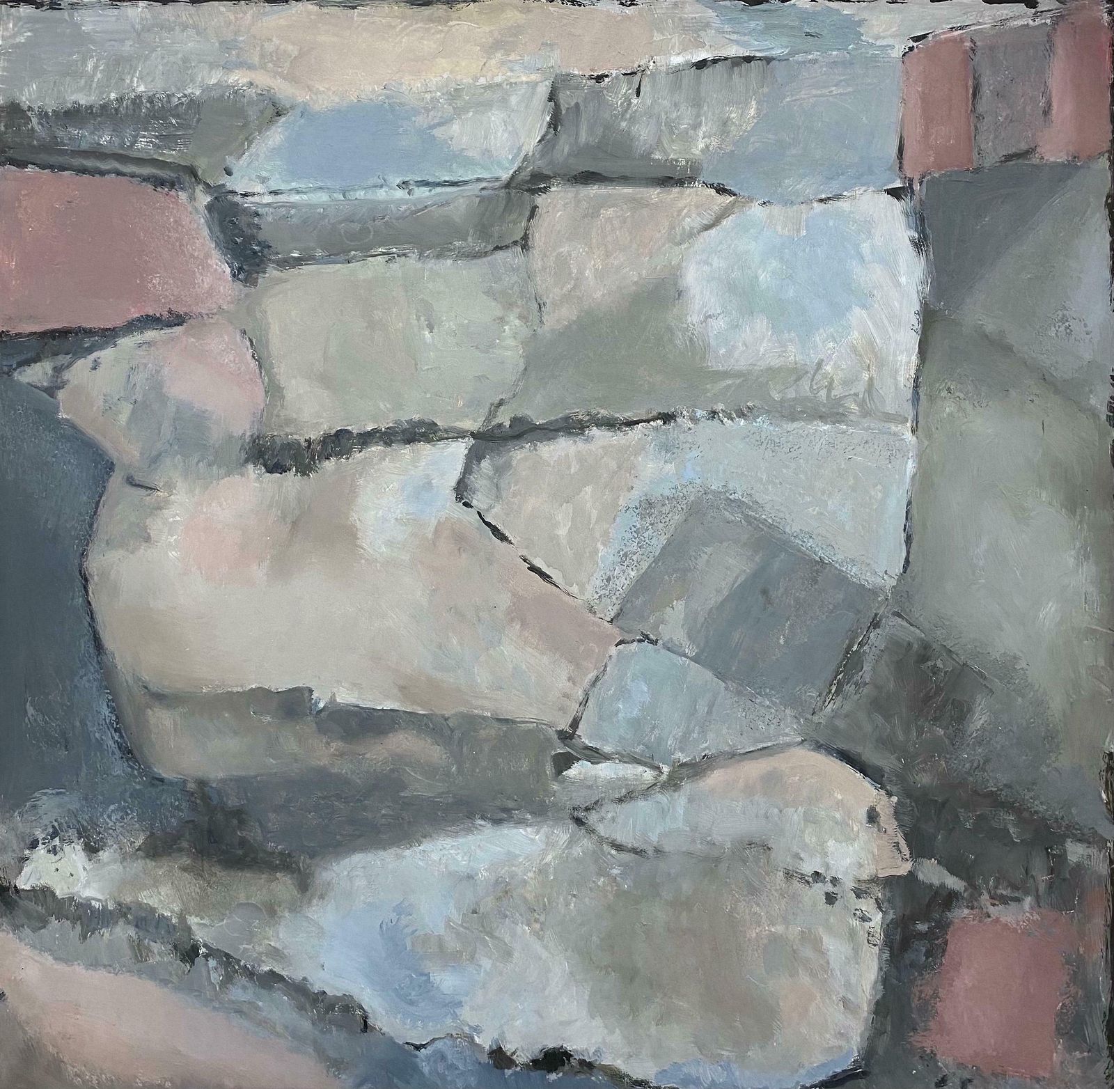 Yvette Dubois Habasqueabstract Expressionist Original Oil Painting   Grey & Pink Blocks2007