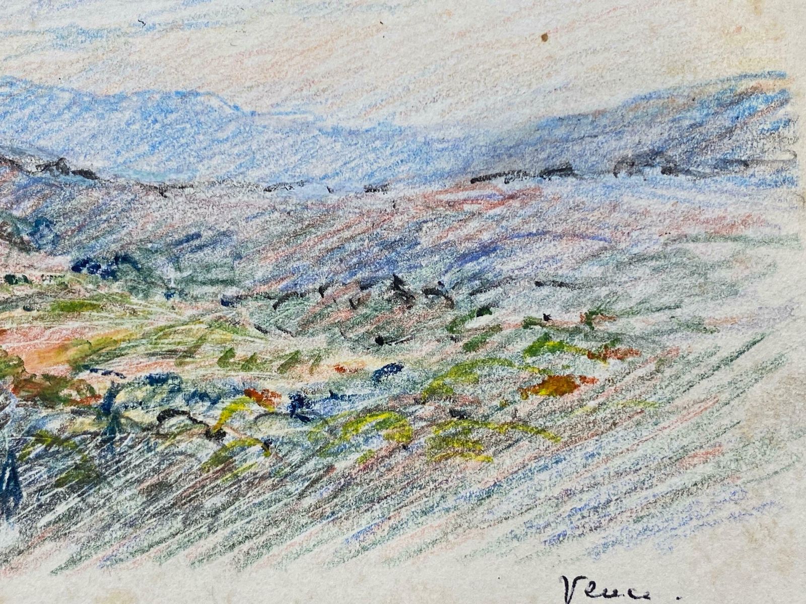Camille Meriotvence French Signed Impressionist Crayon Drawing   Provence Gentle Landscapec. 1940's photo Art
