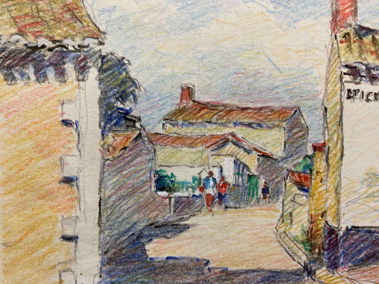Camille Meriotcamille Meriot French Signed Impressionist Crayon Drawing Brittany Villagec. 1940's photo 460.0
