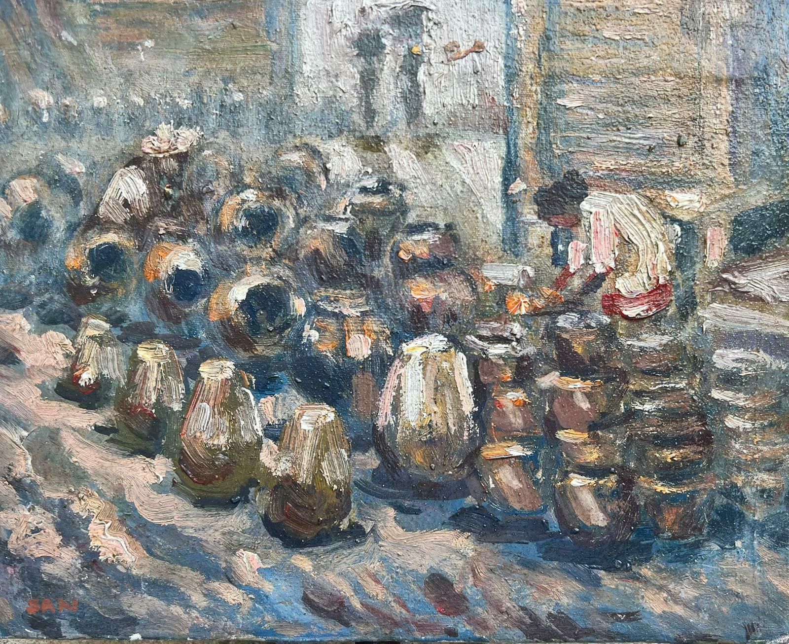 French School Mid 20th Century French Impressionist Oil Pot Seller At Market