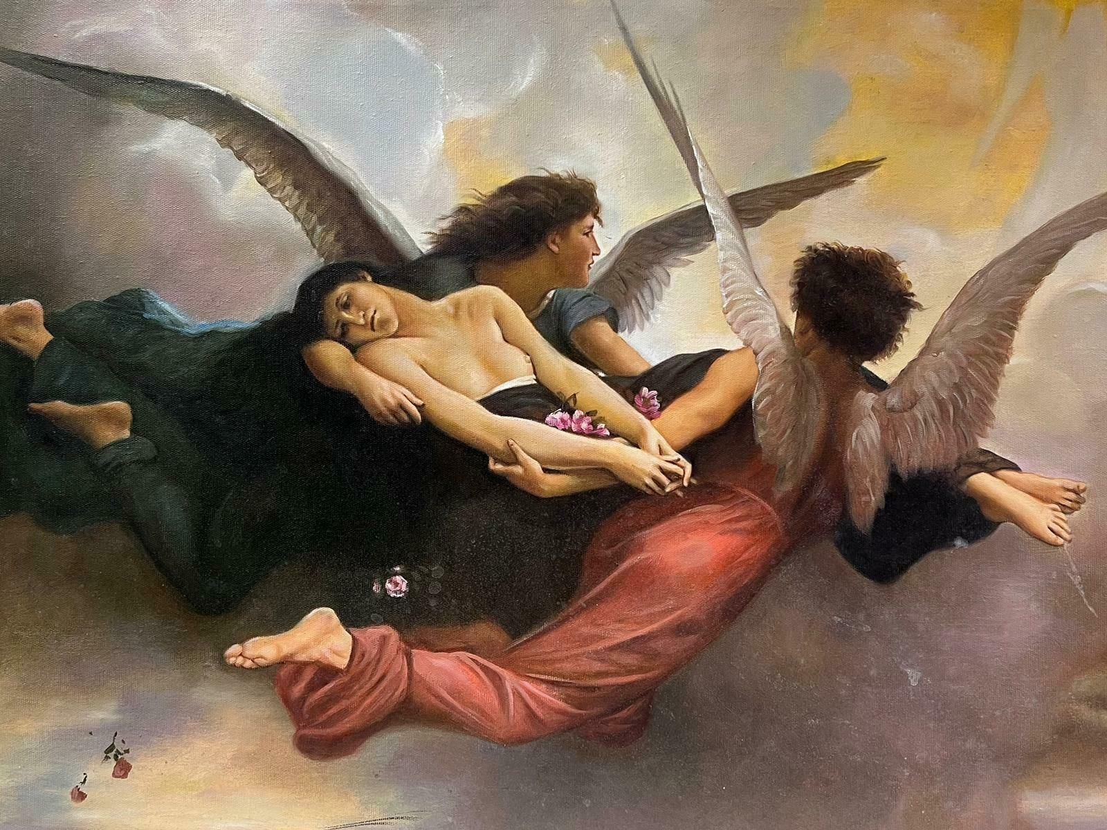 Classicallarge Mythological Classical Oil Painting Winged Angels With Naked Figure In Sky photo for sale