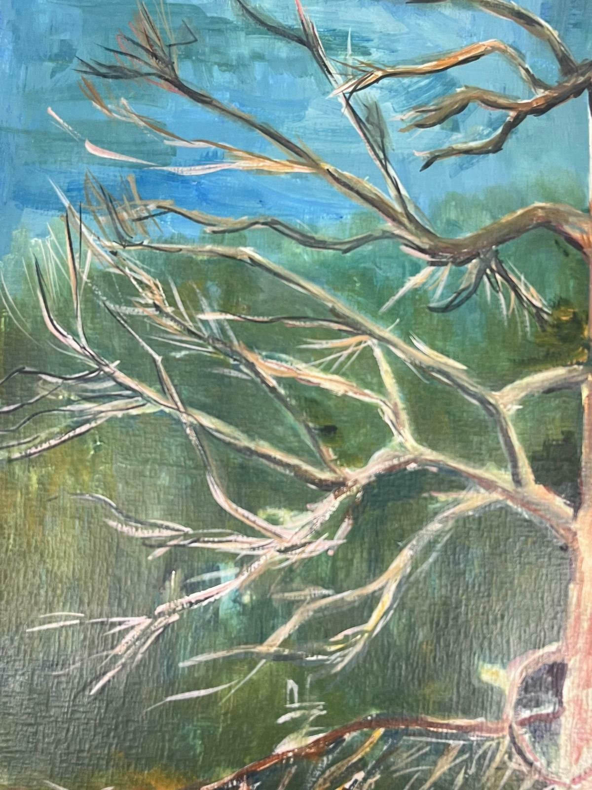 Bernard Labbe20th Century Modernist Painting Bare Tall Tree Over River Bank Landscape1950's photo Art