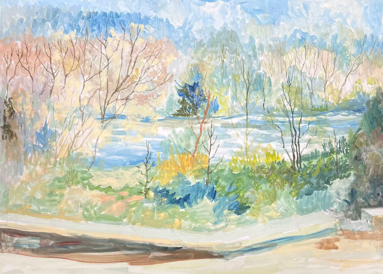 Bernard Labbe20th Century Modernist Painting Path Along The Tall Tree River Bank1950's