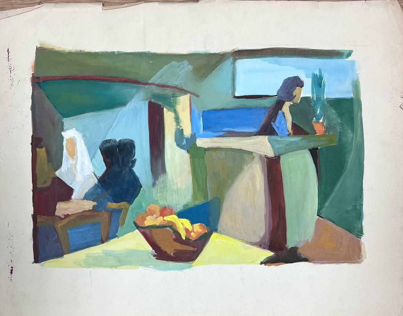 Guy Nicod 20th Century French Cubist Modernist Interior Cafe Scene With Figures photo furniture