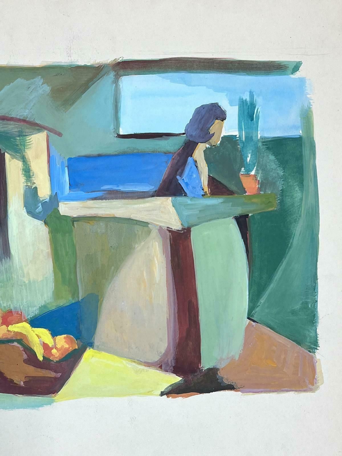Guy Nicod 20th Century French Cubist Modernist Interior Cafe Scene With Figures photo Art