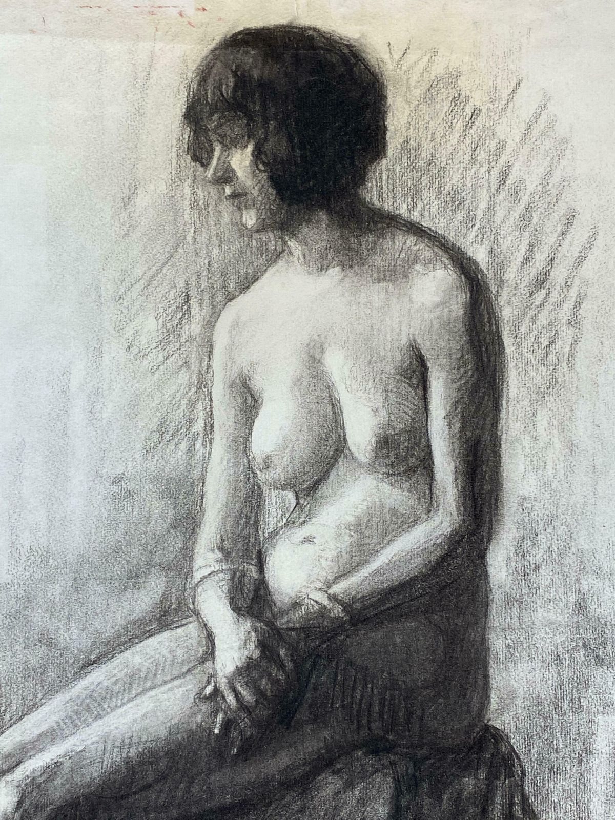 Unknown1920's French Charcoal Sketch Of Seated Nude Lady The Artists Model1920's photo furniture