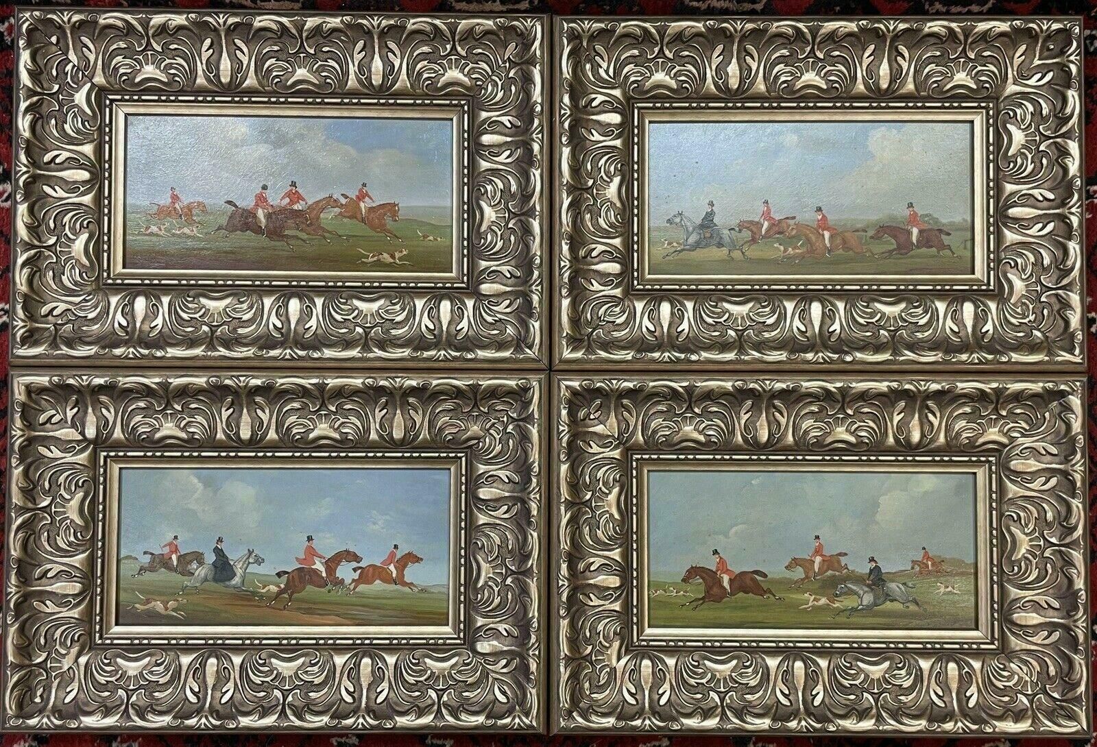 William Rowlandset Of 4 Original British Oil Paintings   Hunting Scenes   Oils On Panel Framed