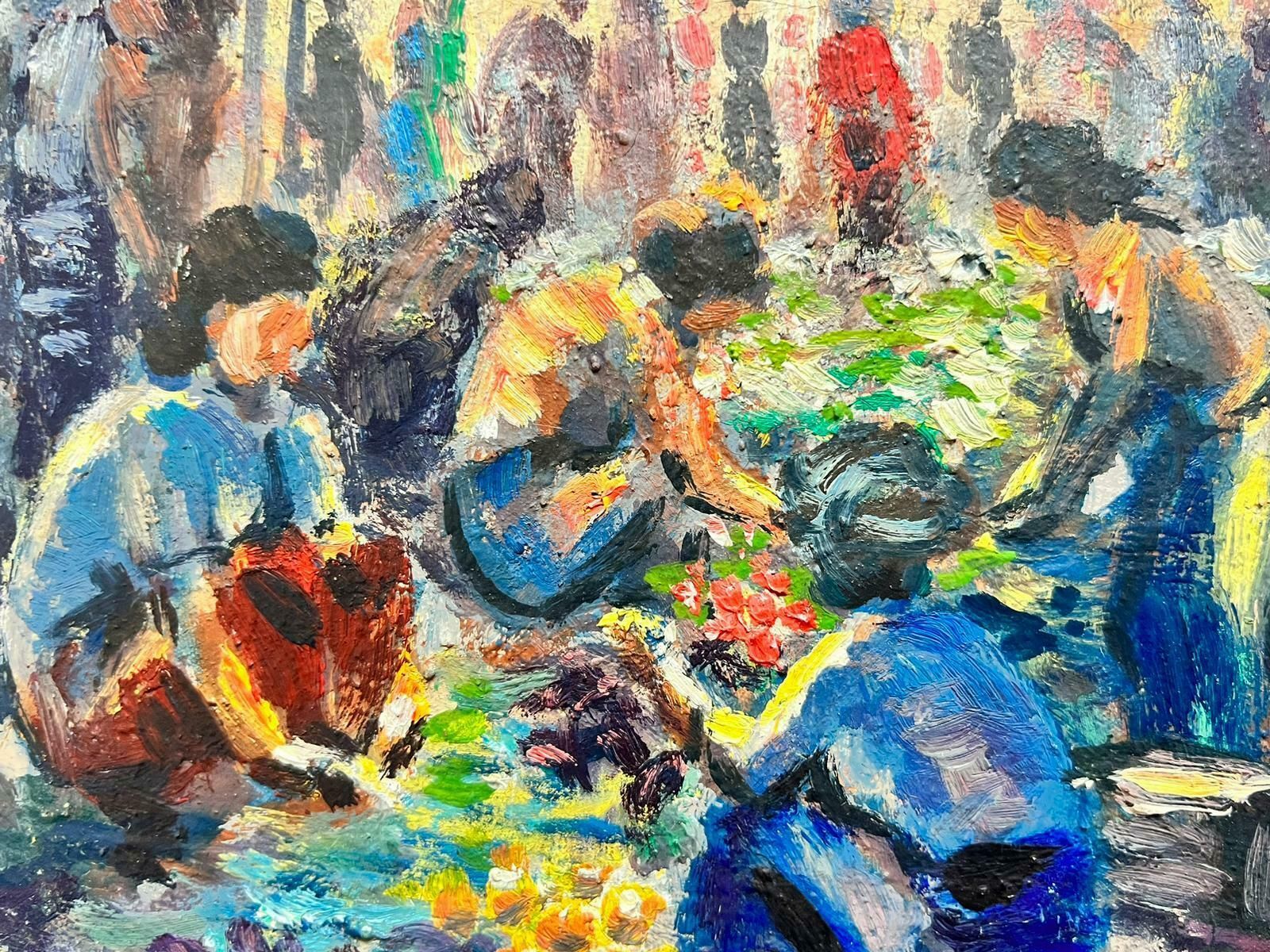 French School Mid 20th Century French Impressionist Oil Fruit & Vegetable Sellers Busy Market photo 613.0