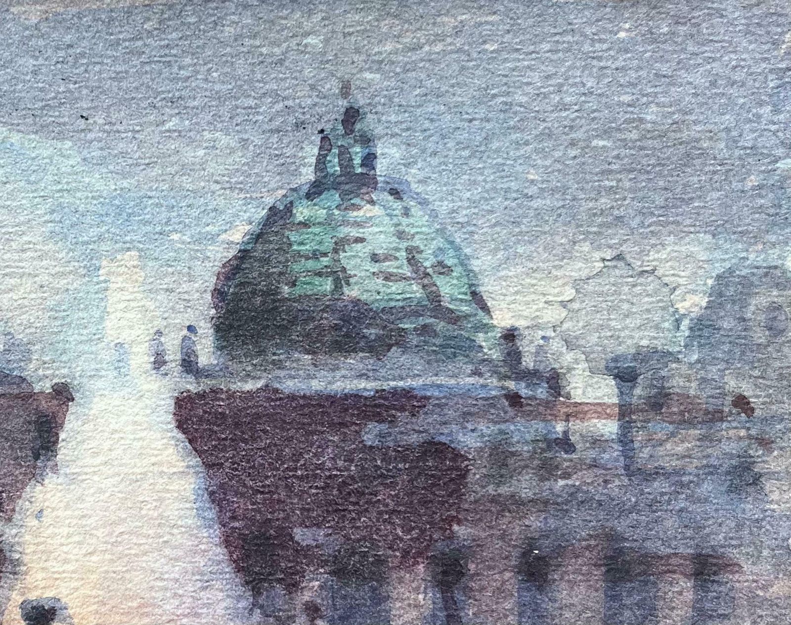 Maurice Mazeiliefrench Impressionist Watercolor Of Grand Domed Structure At Dusk In Paris20th Century photo for sale