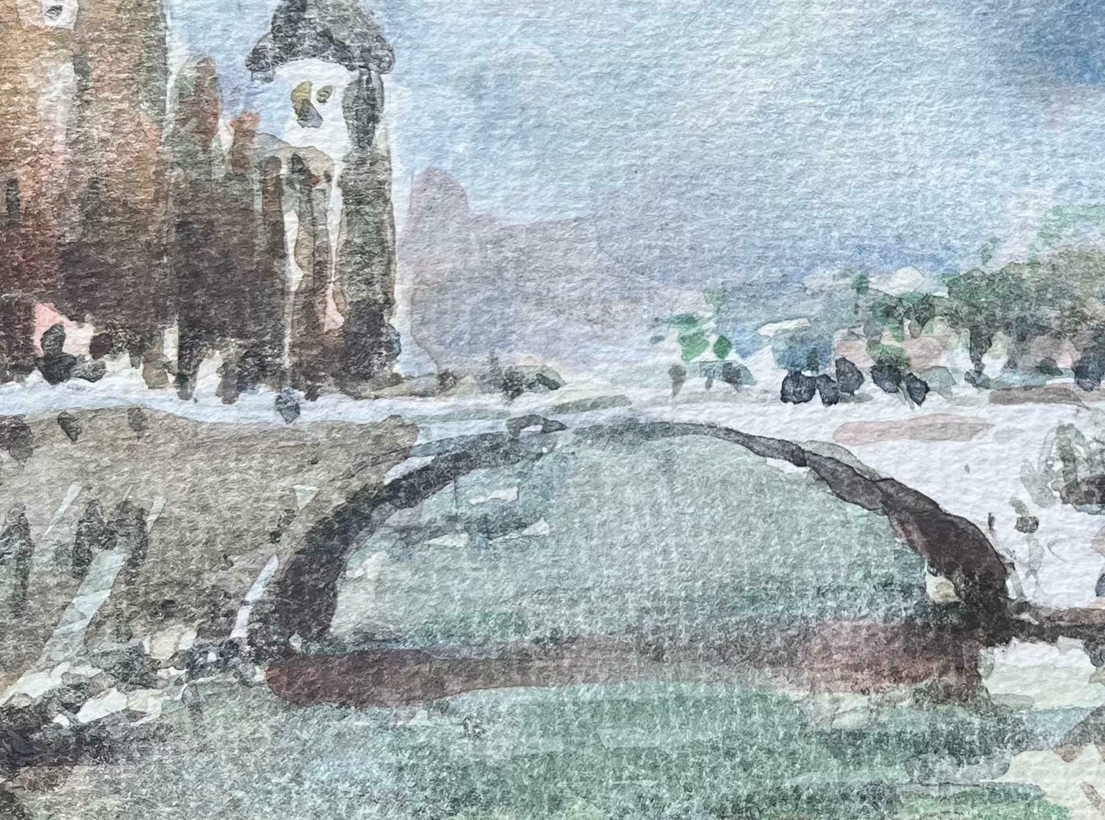 Maurice Mazeiliefrench Impressionist Watercolor Of Tower And Bridge Scene In Paris20th Century photo Art