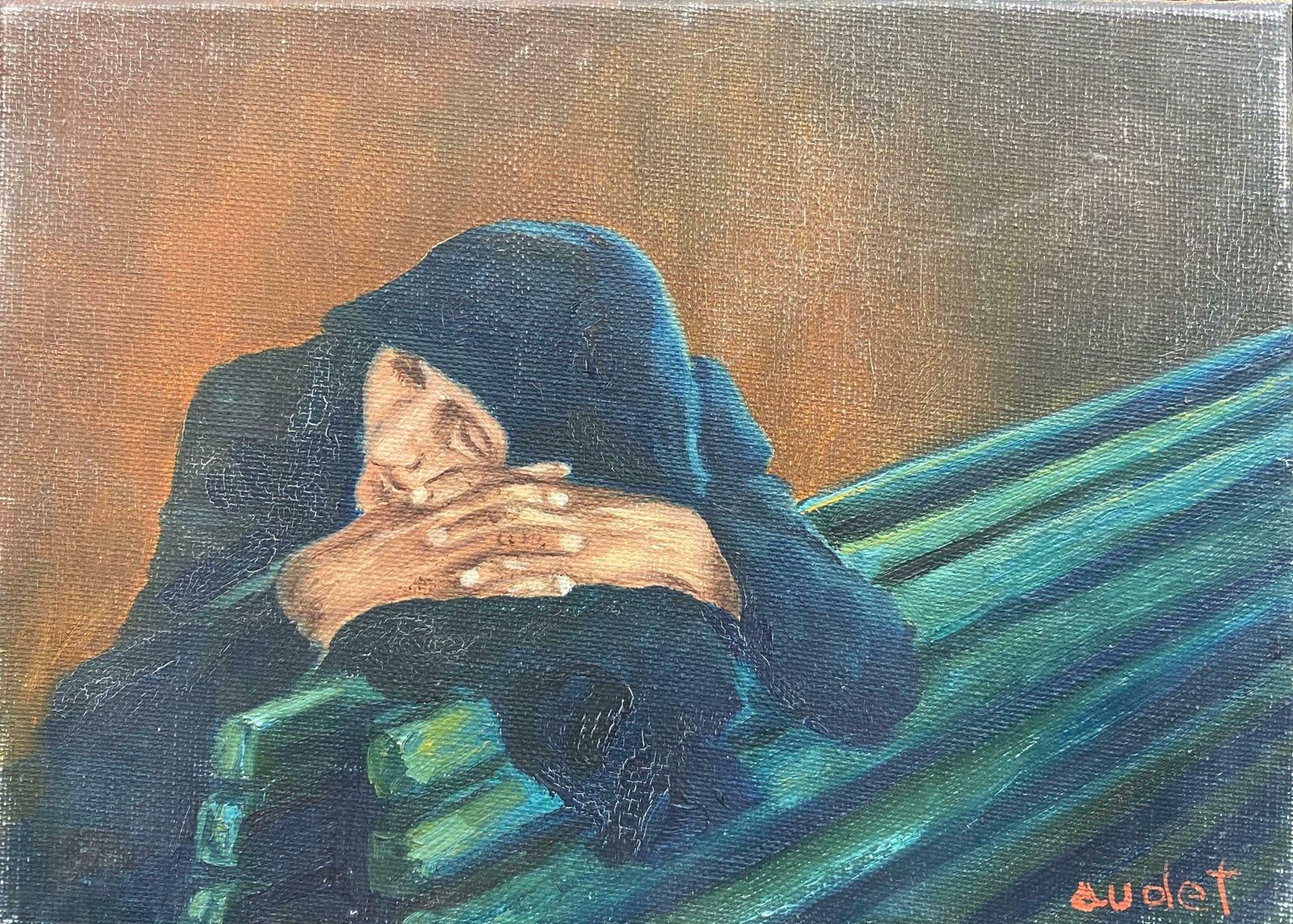 Fernand Audetfernand Audet (1923 2016) French Signed Oil Elderly Lady Sleeping On Benchc. 1960's
