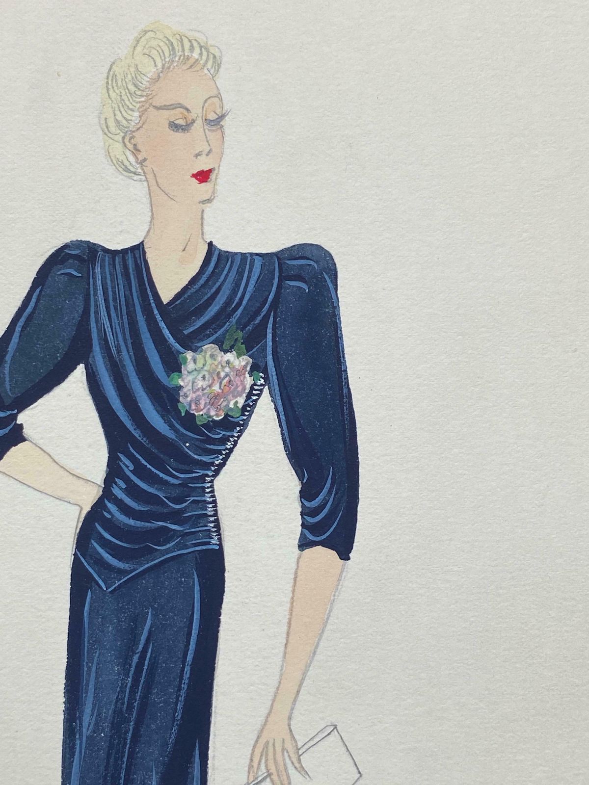 Unknown1930's Original Parisian Fashion Design Illustration Watercolor Elegant Ladyc. 1930's photo vinterior