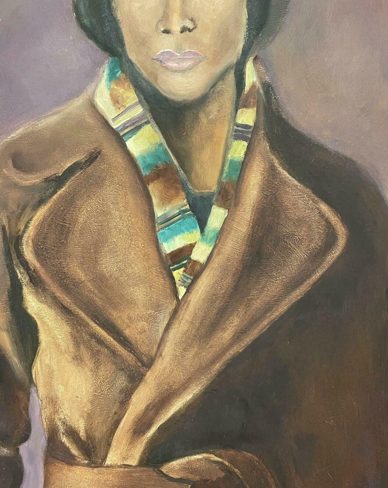 J. Mackeller Very Large Signed Oil Portrait Of Lady In Vintage Coat & Hat   Dated   Framed2005 photo for sale