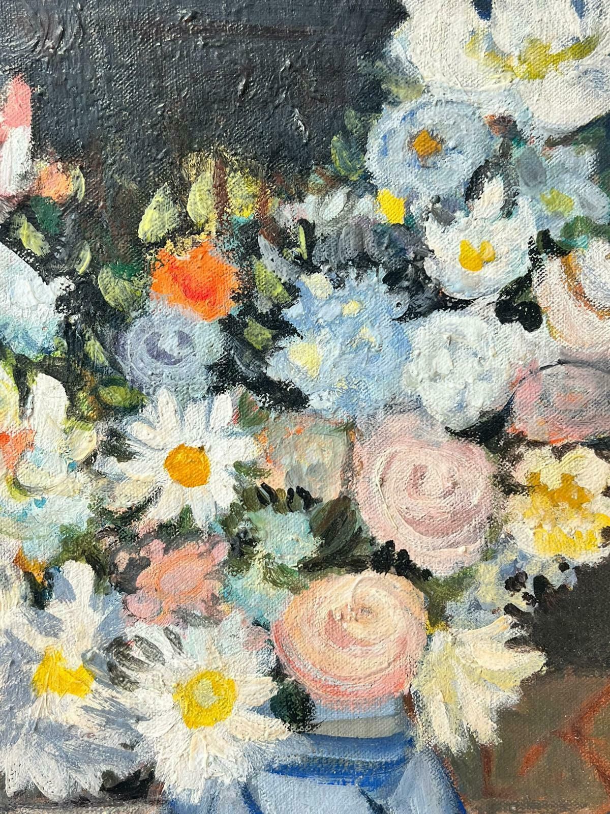 Huguette Ginet Lasnier Flowers In Vase French Modernist Signed & Framed Oil Painting On Canvasc. 2000's photo Art