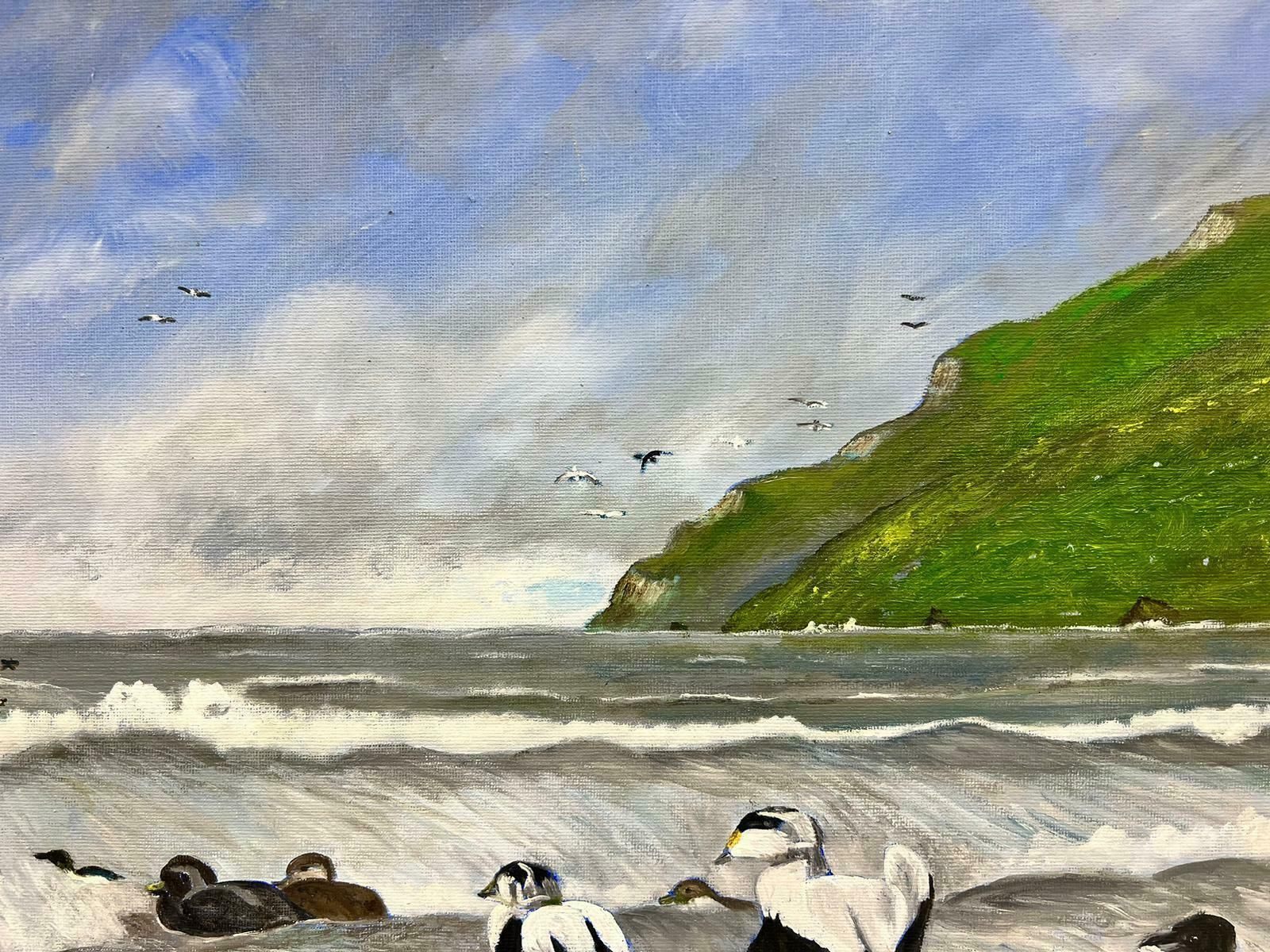 Ben Powellcontemporary British Acrylic Painting Birds Looking For Fish In Sea photo 1532.0