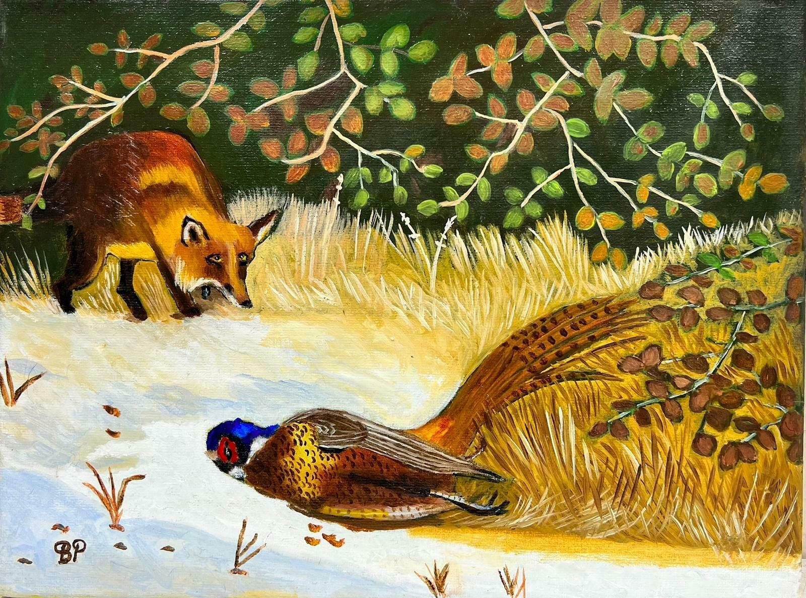 Ben Powellcontemporary British Acrylic Painting Fox And Pheasant Woodland