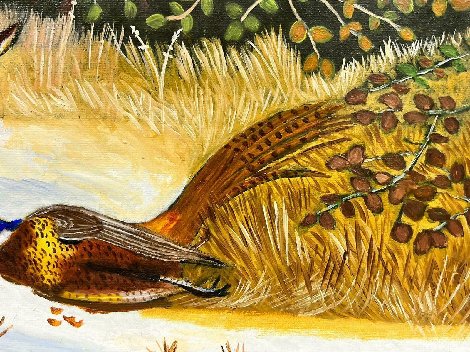 Ben Powellcontemporary British Acrylic Painting Fox And Pheasant Woodland photo for sale