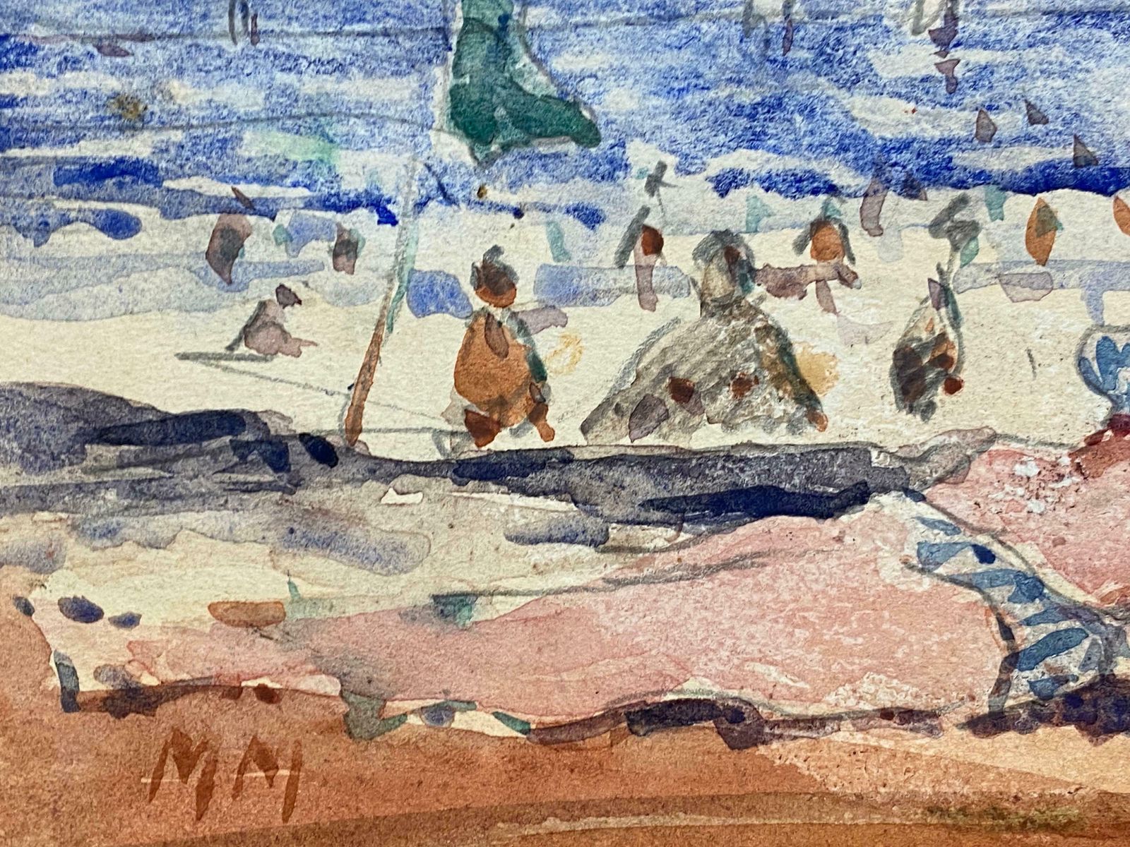 Maurice Mazeiliefrench Impressionist Watercolour   Lady In Bikini Sunbathing photo Art