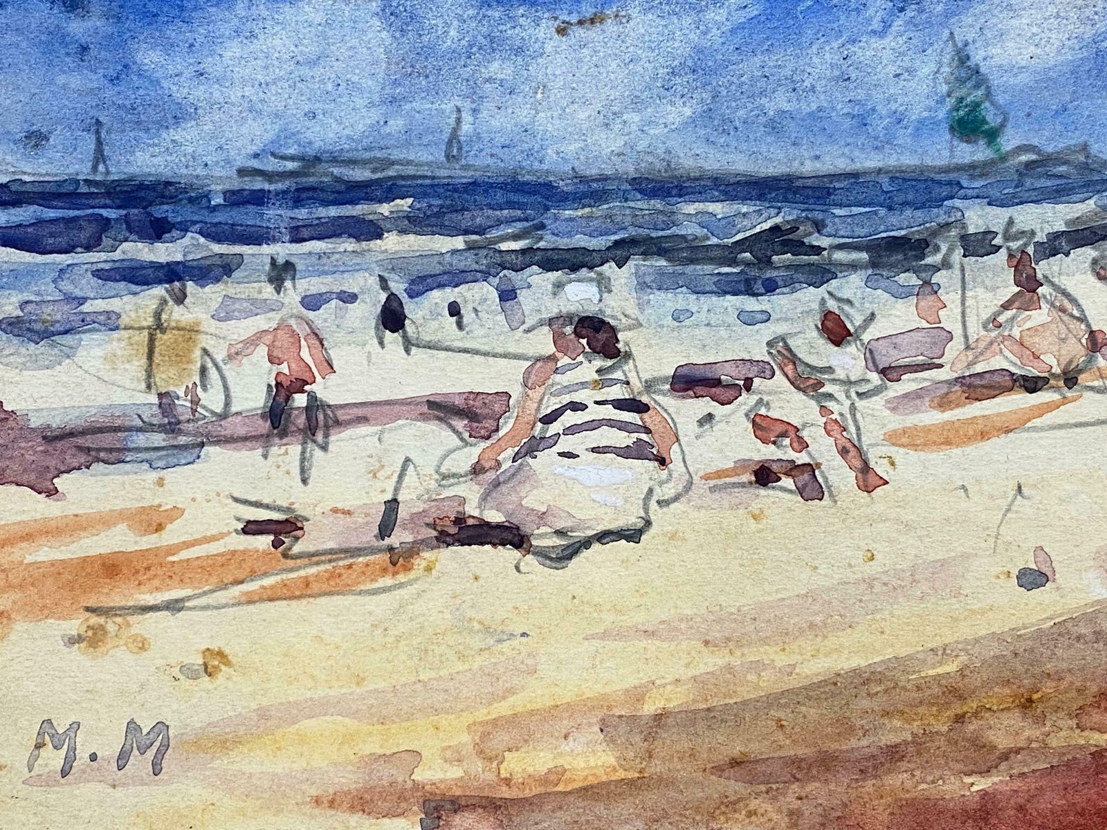 Maurice Mazeiliefrench Impressionist Watercolour   Lady In Bikini Sunbathing photo vinterior