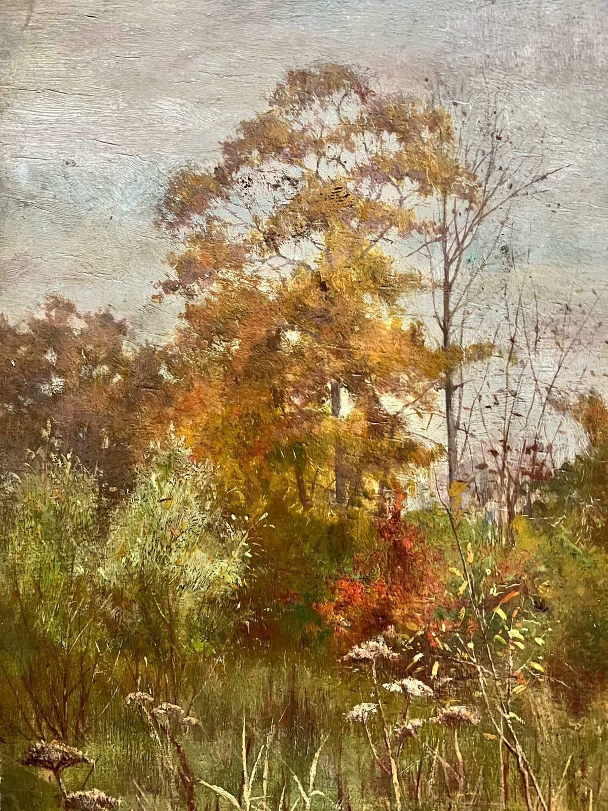 Antique English Antique Signed Victorian English Oil Autumn Woodland Landscape photo Art
