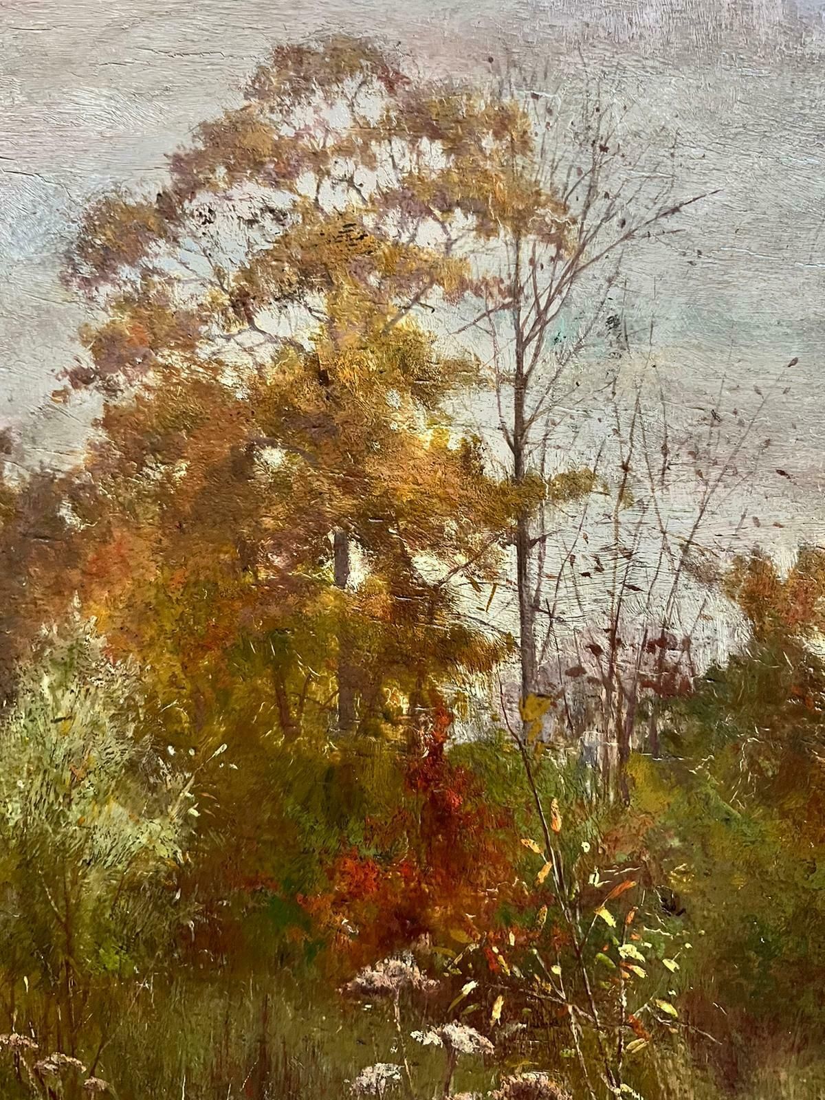 Antique English Antique Signed Victorian English Oil Autumn Woodland Landscape photo 409.0