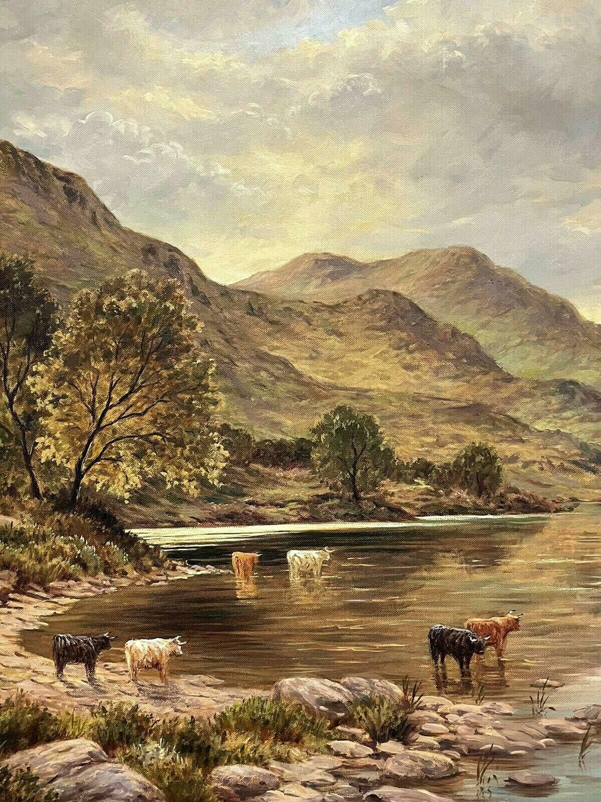 J. Hamilton Georgesigned Scottish Highlands Loch Scene & Cattle Oil Painting   J. Hamilton George20th Century photo Art