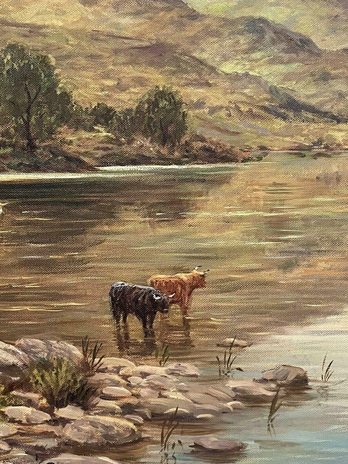 J. Hamilton Georgesigned Scottish Highlands Loch Scene & Cattle Oil Painting   J. Hamilton George20th Century photo buy