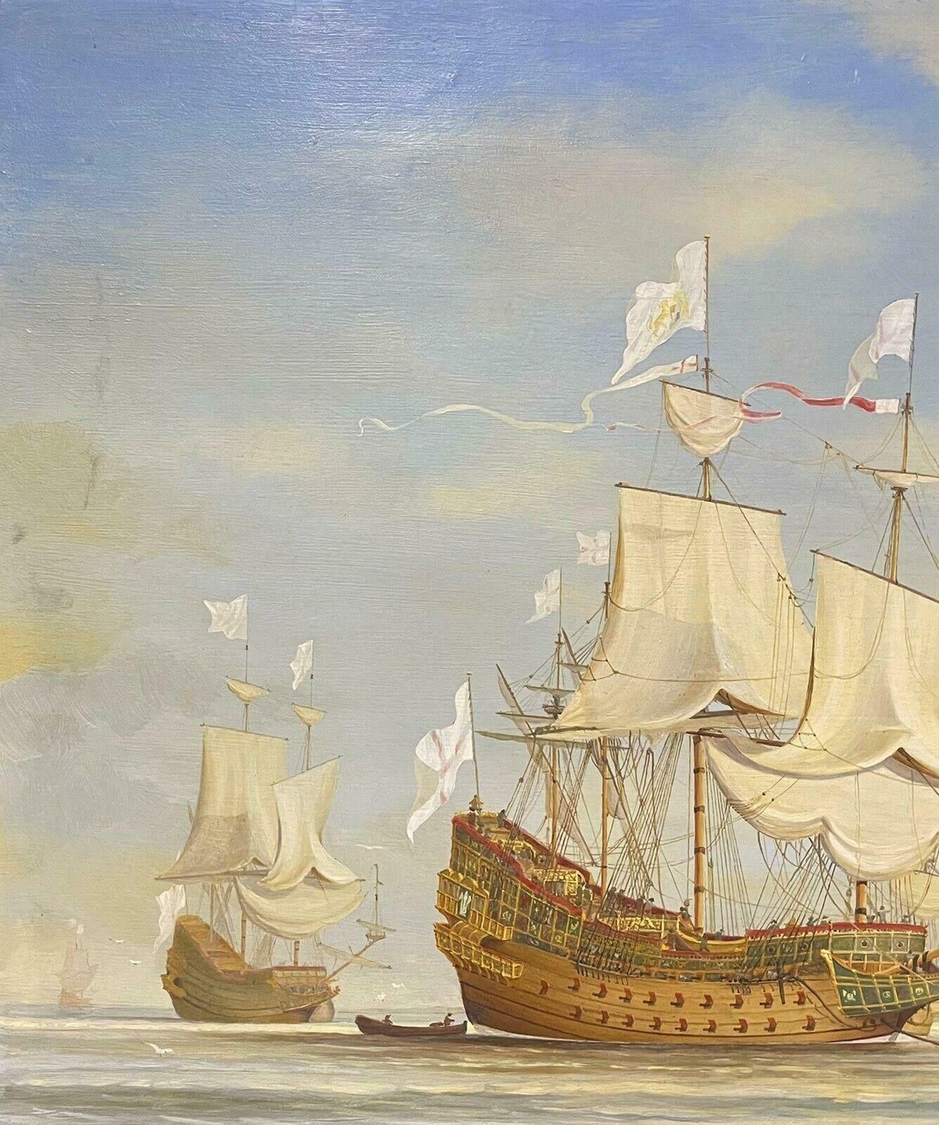 H. C. Arrowsmithlarge British Historical Maritime Oil Painting   17th Century Ships At Seac. 1948 photo for sale