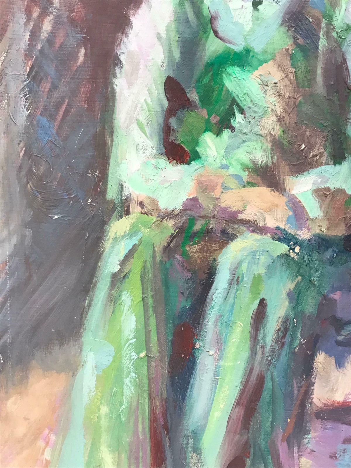 Beryl Darton 1960's British Original Impressionist Oil Painting Figure On Chair In Greenc. 1960's photo 409.0