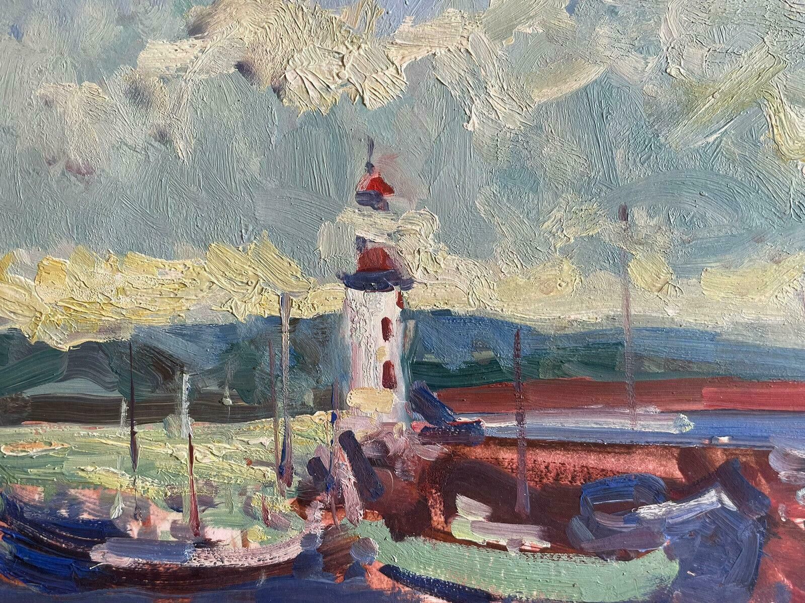 Maurice Mazeiliemaurice Mazeilie   French Impressionist Signed Oil   Brittany Harbour Lighthouse photo for sale